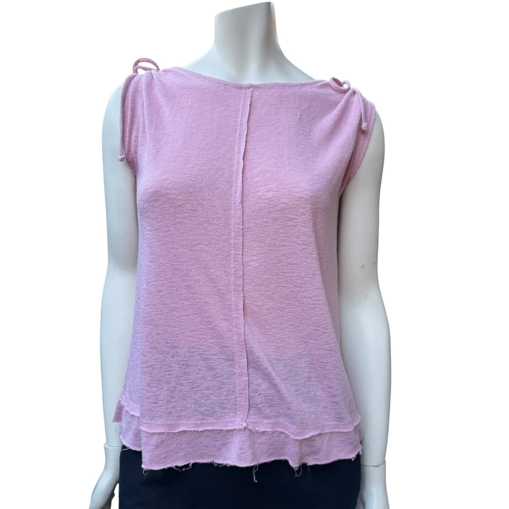 Bobeau Sleeveless Knit Top Tie Shoulder Raw Hem Pink Boho Balletcore Coquette S